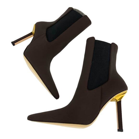 Good American High Kickstand Brown Neoprene Heeled Boots Size 10 NWT $295 MSRP - Picture 2 of 8